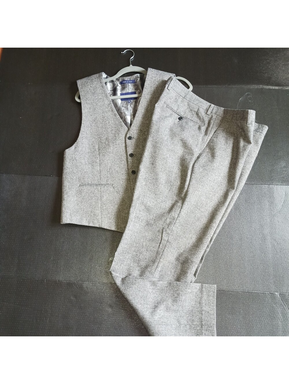 Alan Flossel Men XL Gray Tweed Vest & Pants Outfit